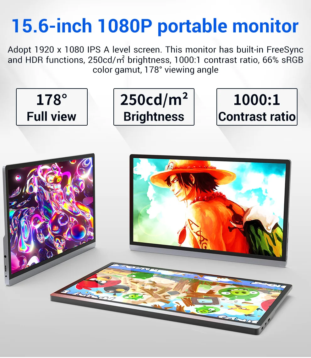 15.6 ġ FHD ޴  IPS 1920x1080P HDR LCD 60Hz   HDMI CŸ ÷, ȭ PC Ʈ ġ PS5/4