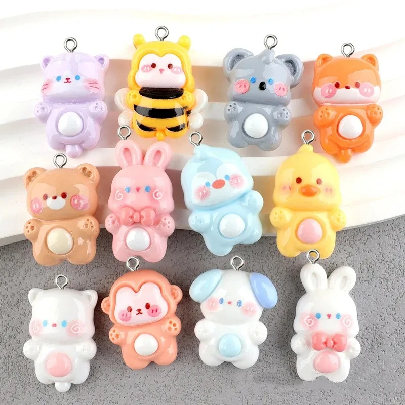 10 Stück süße glänzende Harz Tiere Hund Bär Kaninchen Affe Koala Charms Anhänger für Schmuckherstellung DIY Ohrringe Halskette Erkenntnisse