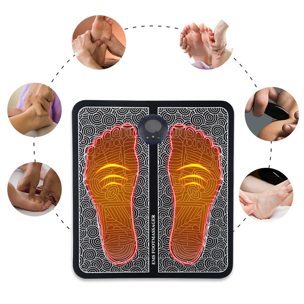 Electric EMS Foot Massager Pad Electrical Muscle Stimulation Foot Massager USB Charging Portable Feet Acupoints Massage Mat