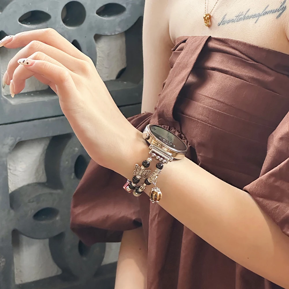 Retro Silver Butterfly Elastic Strap Beaded Wrist Bracelet