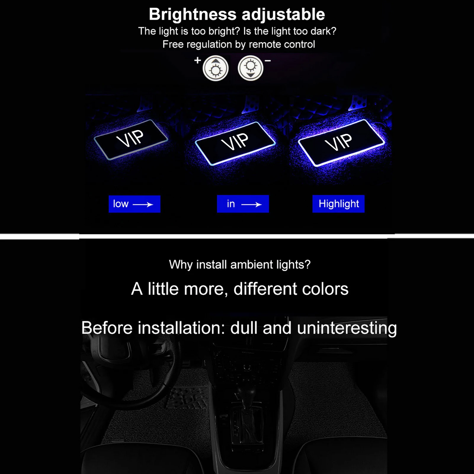 Tappeto auto LED Ambiente con selezione del colore, varie funzioni di luce  e telecomando per l'illuminazione dell'ambiente, Tappetini tessili  universali, Tappetini tessili, Tappetini per auto