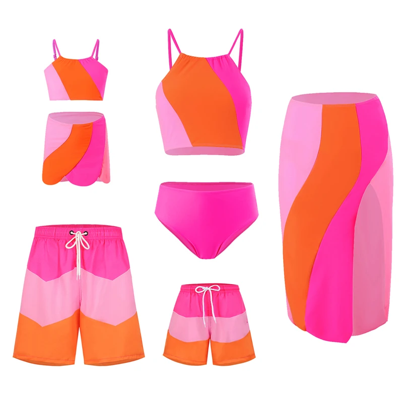 

2024 Striped Swimsuits Family Matching Outfits Tank Mother Daughter Swimwear Mommy and Me Dresses Clothes Father Son Swim Shorts