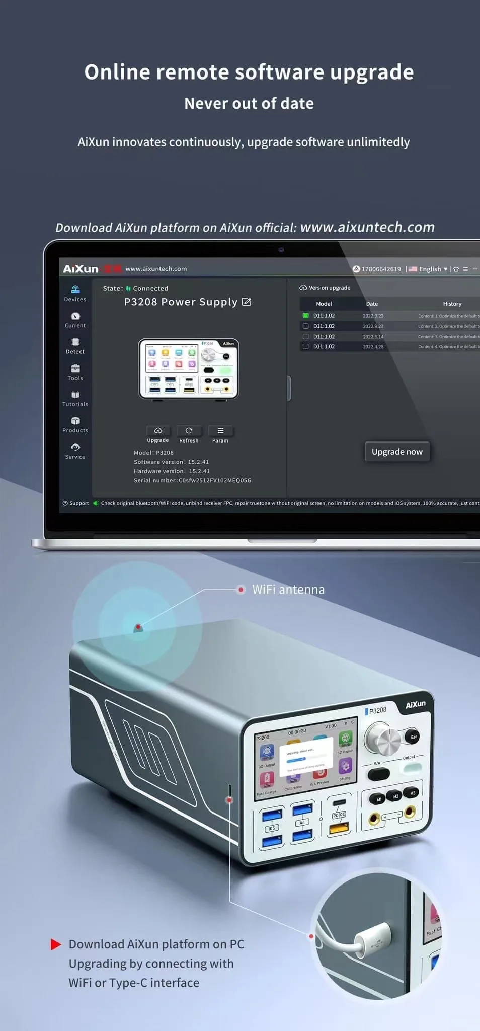 AIXUN P3208 스마트 조정형 전원 공급 장치 320W/6G-14PM 배터리 지원 ProTools/원키 부팅/전자 수리용 전원 공급 장치