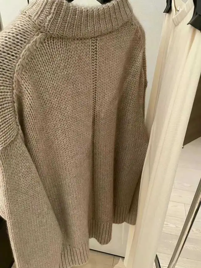 drop-shoulder crewneck jumper women new wool blend warm thick oversized sweater women autumn winter 5