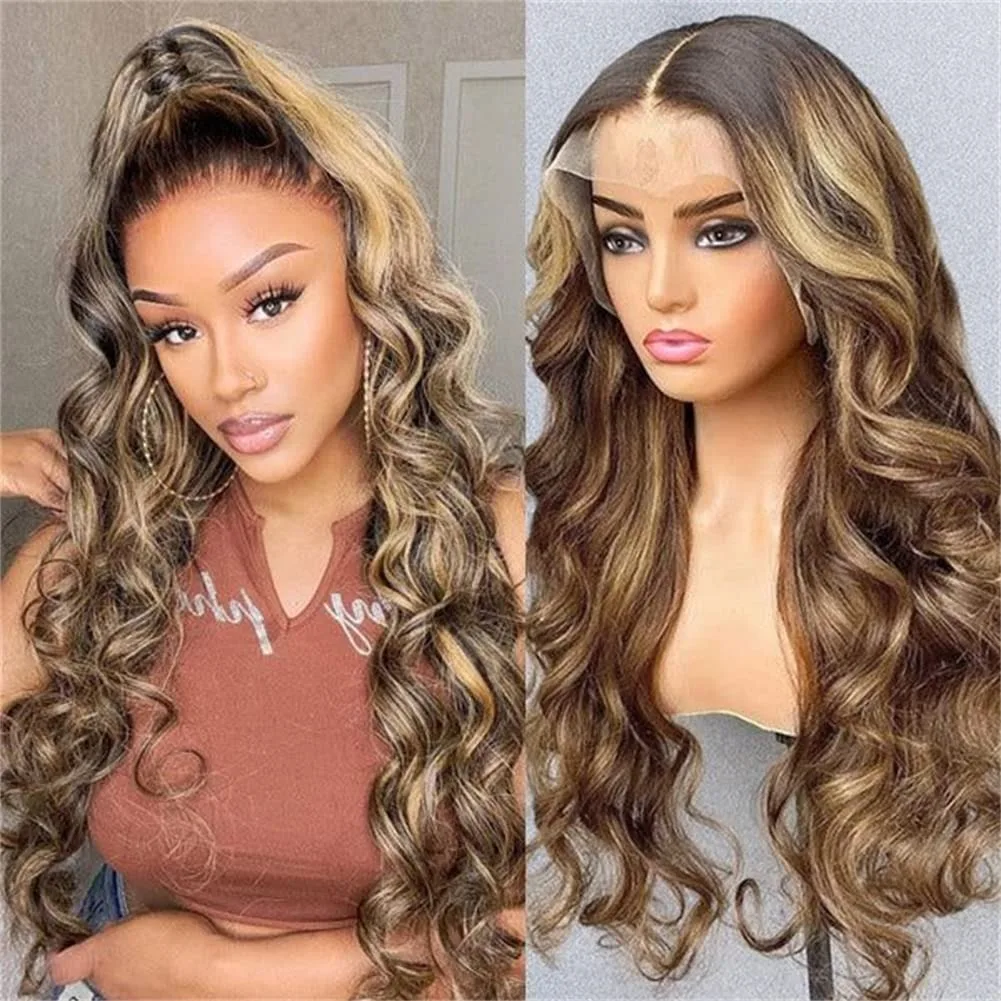 Highlight Honey Blonde Ombre 427 Body Wave 13x4 HD Lace Front Wigs Human Hair Wig 30 40 Inch 200% Density 13x6 Lace Frontal Wig 2