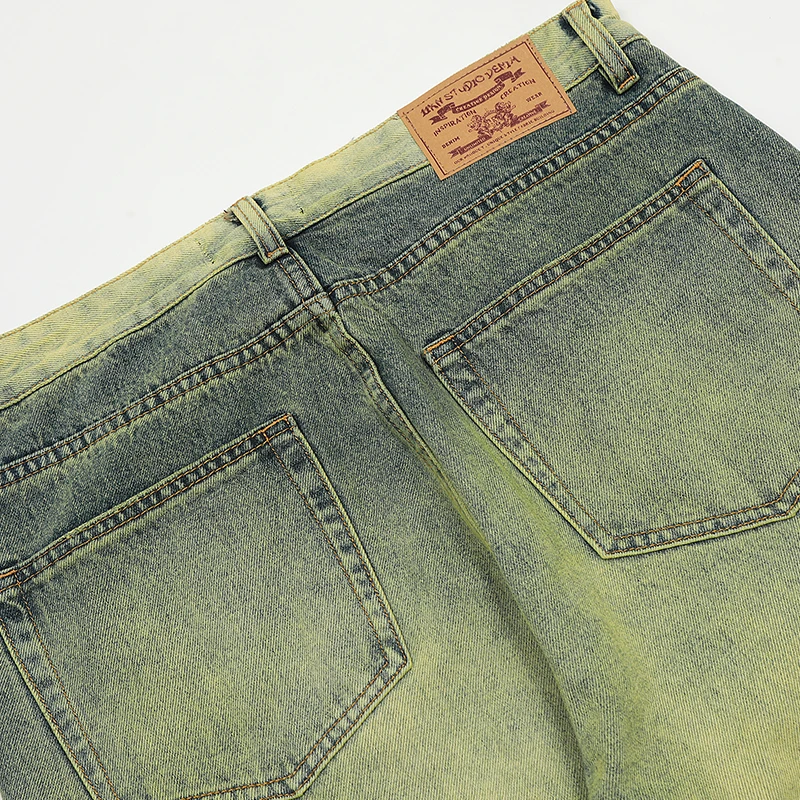 UPRAKF Washed Worn Distressed Jeans Pocket Denim Pants Casual Fashion Trousers Summer Streetwear Basic
