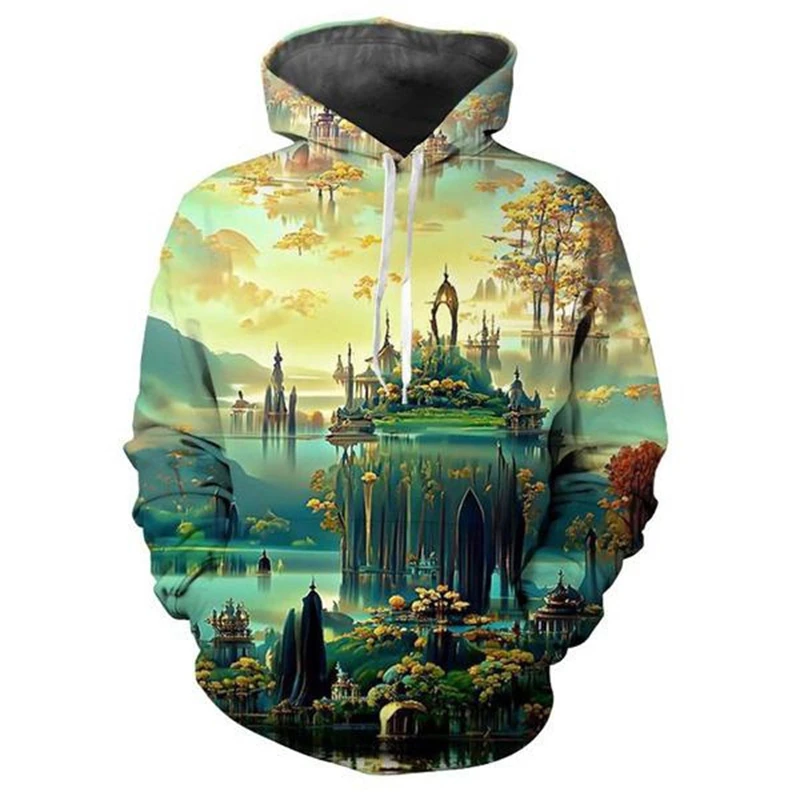 thumbnail image 1 of Sudadera con capucha con estampado 3D de castillo de fantasía para hombre y mujer, sudadera informal divertida, sudaderas para hombre, ropa Y2K de gran tamaño con capucha, 1 of 4