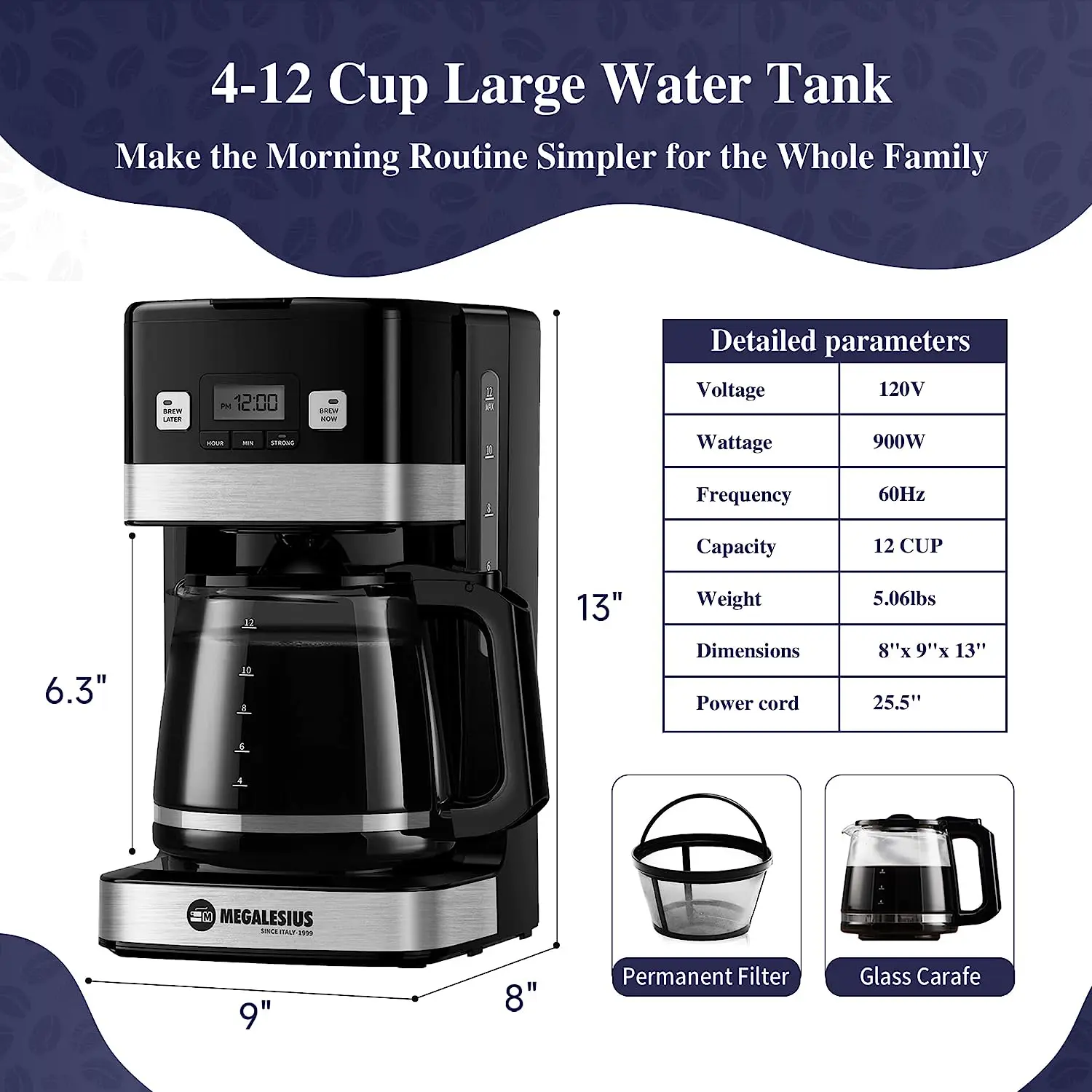 thruudeng Drip Coffee Maker Small Coffee Maker; Mini Coffee Pots; 12 Cup  Coffee Maker with Auto Shut Off; Automatic Coffee Machine Drip with Timer  and