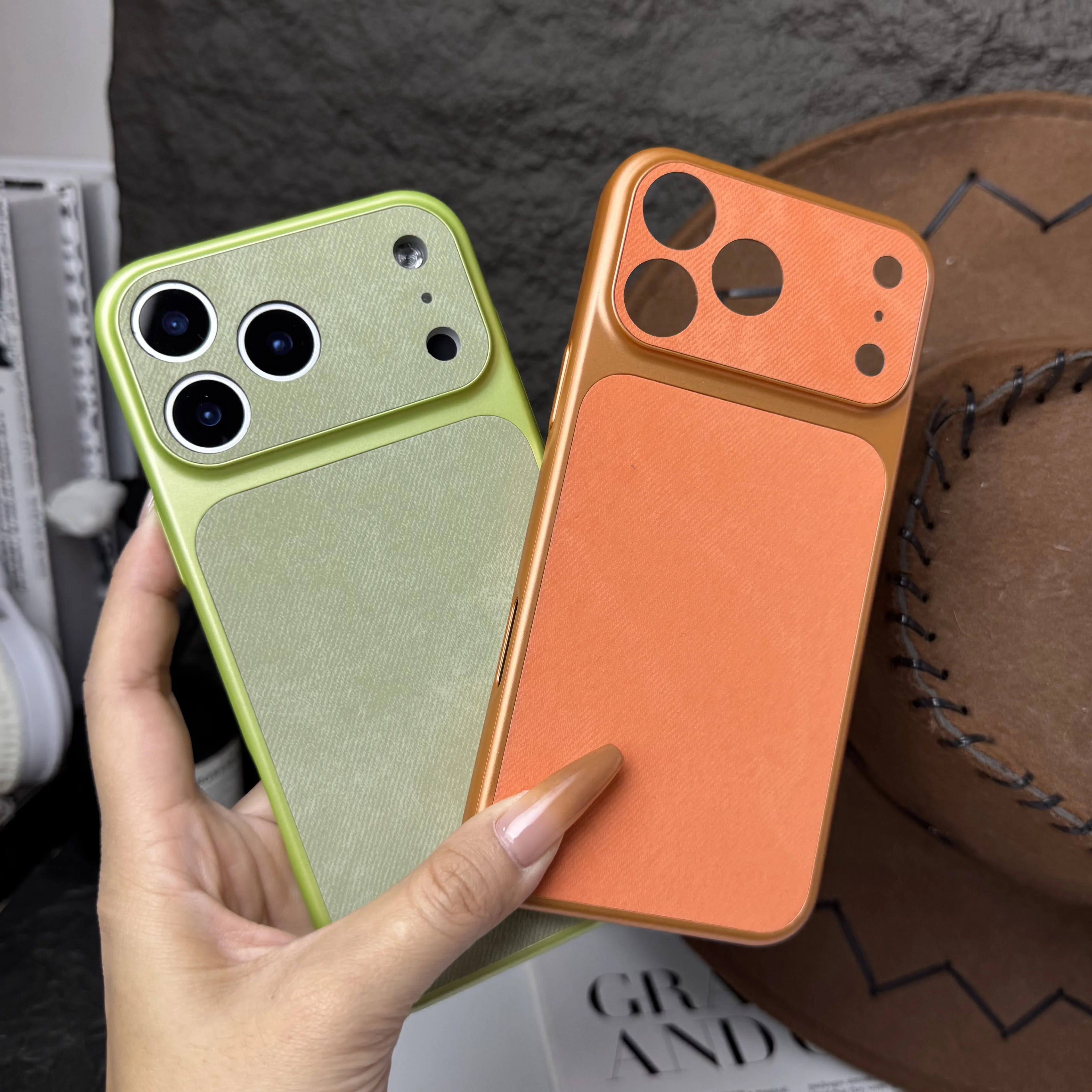 Denim Pattern Leather Phone Case with Large Window and Suede Shell