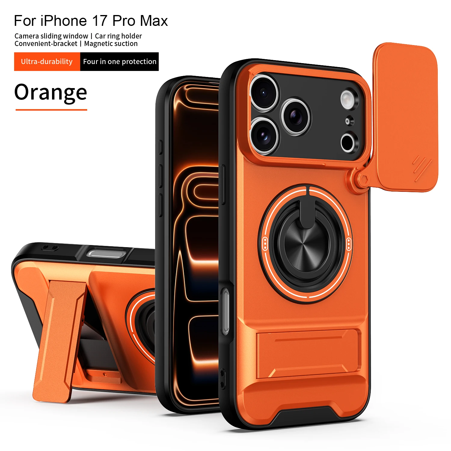 Premium Slide Camera Protection Phone Case with Upright Kickstand and Magnetic Shockproof Back