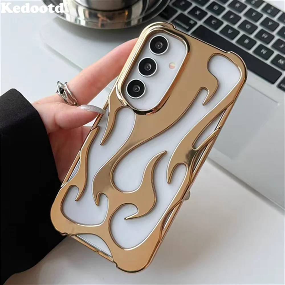 Flame Pattern Shockproof Plating 3D Case – Fashionable Hollow Out Cover