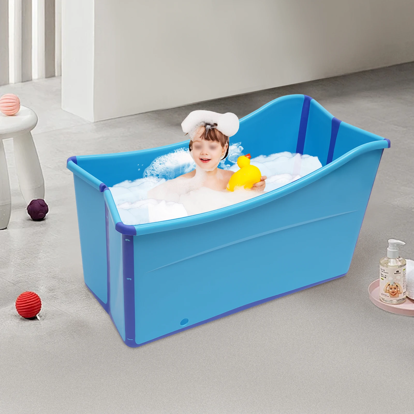 Baignoire Pliable Adulte Antidérapante - Portable Pour Douche, Bleu/blanc 115cm