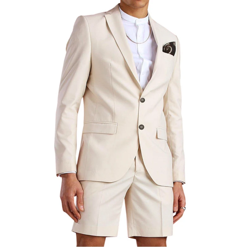Casual Summer Light Blue Men Suit With Short Pants 2 Piece Groom Beach Tuxedos For Wedding Male Fashion Blazer
