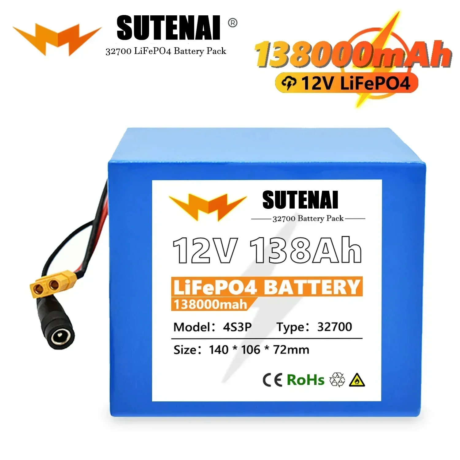 

32700 Lifepo4 Battery Pack 4S3P 12.8V 138000mAh 4S 40A 100A Balanced BMS for Electric Boat and Uninterrupted Power Supply 12V