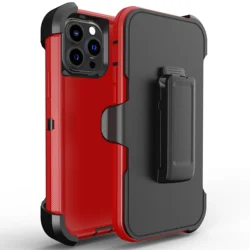 Luxury OTT Armor BOX Phone Case with Soft Bumpers and Belt Clamp Protective Hard Cover - iPhone 15 Plus (Black Red)