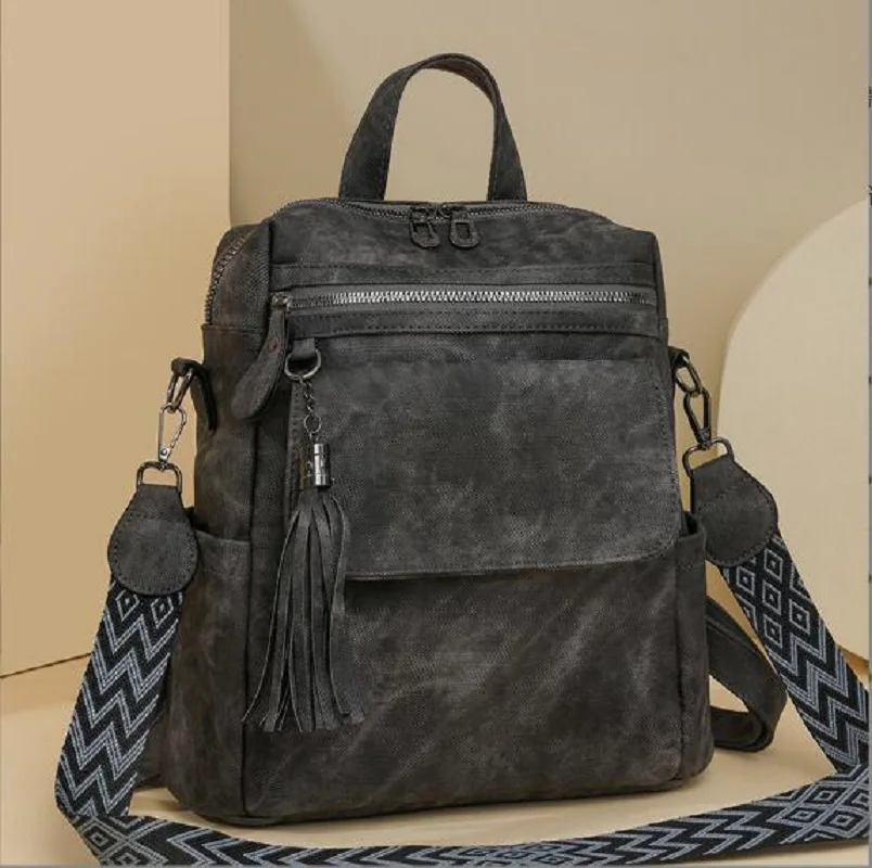 New Fashion Tassels Designer High Quality Leather Backpacks Women's Casual Large Capacity Travel Shoulder Bags Vintage Totes 2