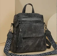 New Fashion Tassels Designer High Quality Leather Backpacks Women's Casual Large Capacity Travel Shoulder Bags Vintage Totes 2