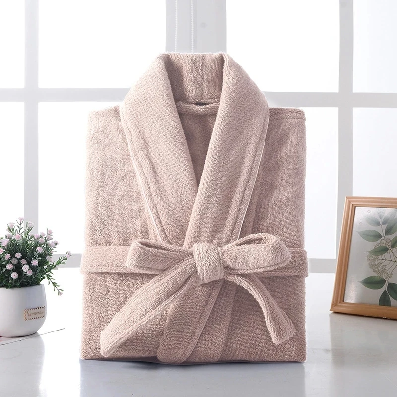 

100% Cotton Bathrobe Women Towel Fleece Sleepwear Men Warm Bathrobe Thermal Kimono Dressing Gown Bride Peignoir Kimono Unisex