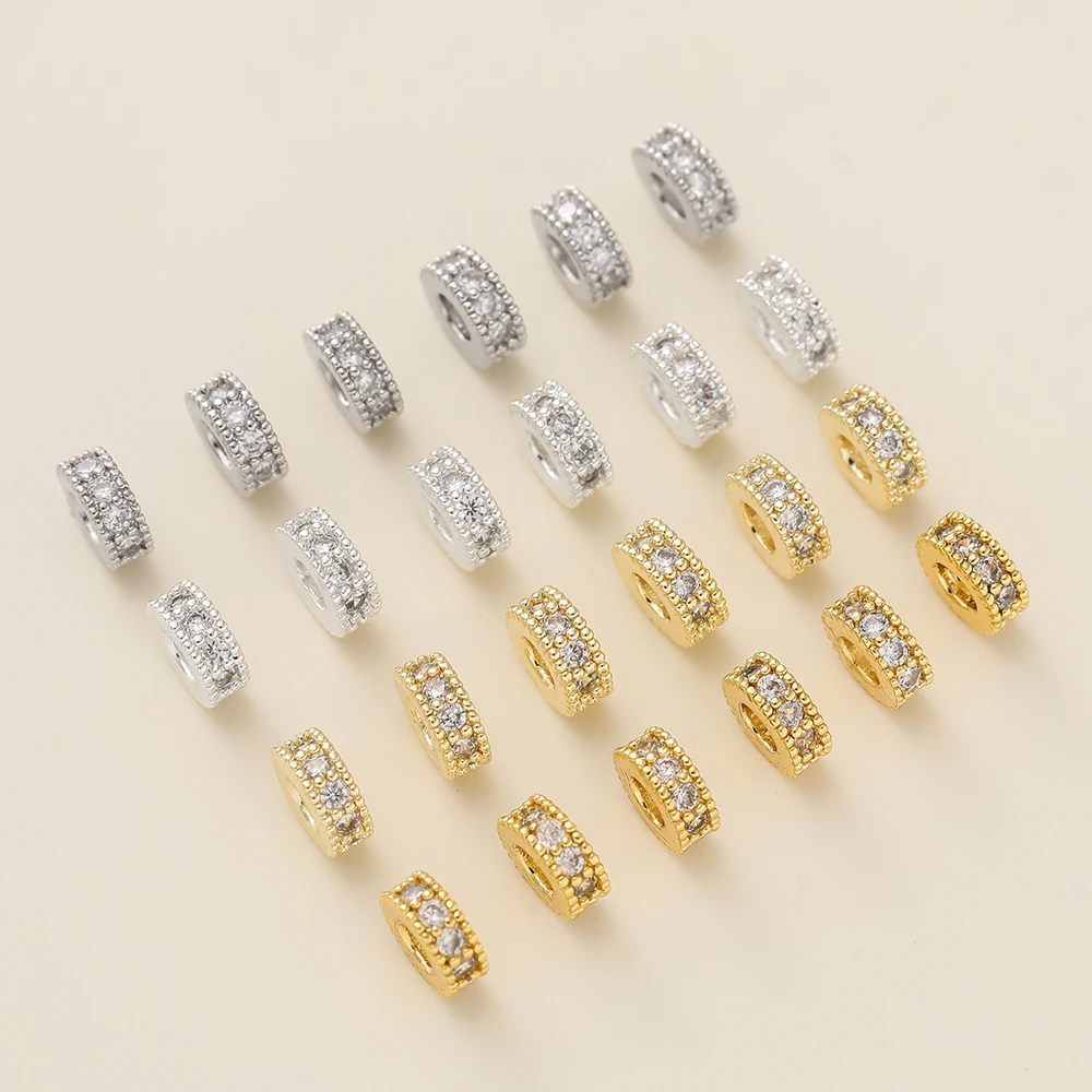 5 Teile/paket 6/8mm 14/18K Gold Farbe Überzogene Spacer Perlen mit Zirkon für Handgemachte DIY Ohrringe schmuck Machen Zubehör – Detail 3