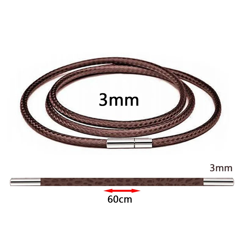 1/1.5/2/3Mm Necklace Cord Black Leather Cord Wax Rope Lace Chain Stainless Steel Rotary Buckle For Diy Necklace Jewelry Making