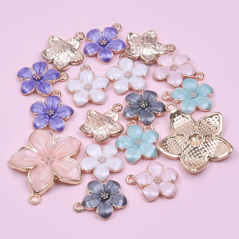 20Pcs/Lot Enamel Cherry Blossoms Flower Charms Cute Sakura