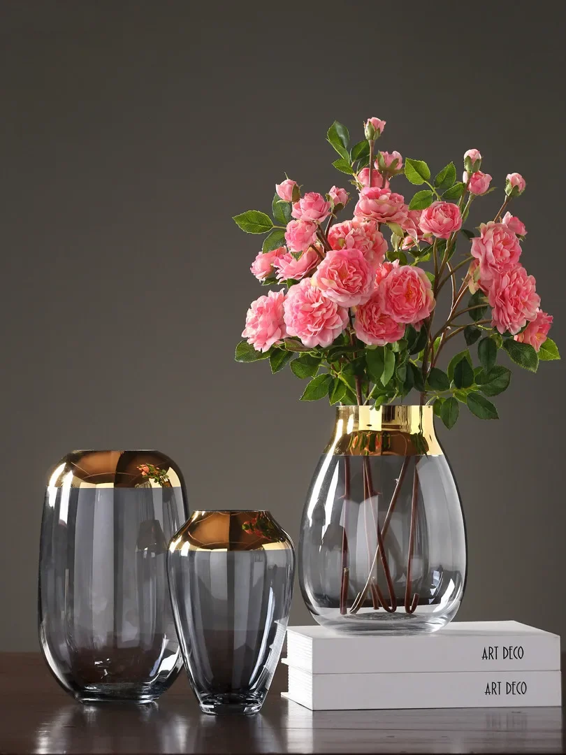 

Handicraft Flower Decorations Arrangement Vases Home Transparent Modern Vase Hydroponics Golden Furnishings Creative Gold Glass