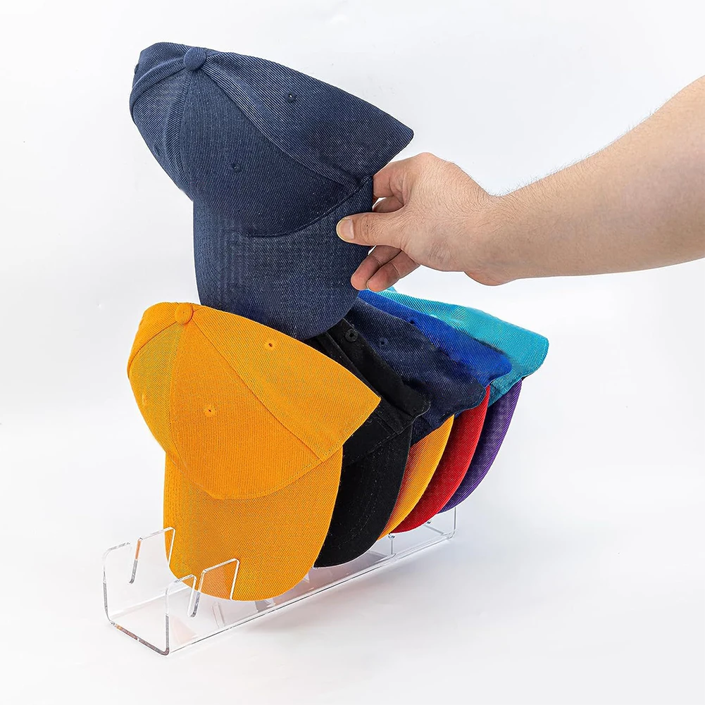 Flat Cap Stand for Baseball Caps Acrylic Hat Holder for 8 Baseball Caps No Install Hat Organizer for Bedroom Closet Dresser