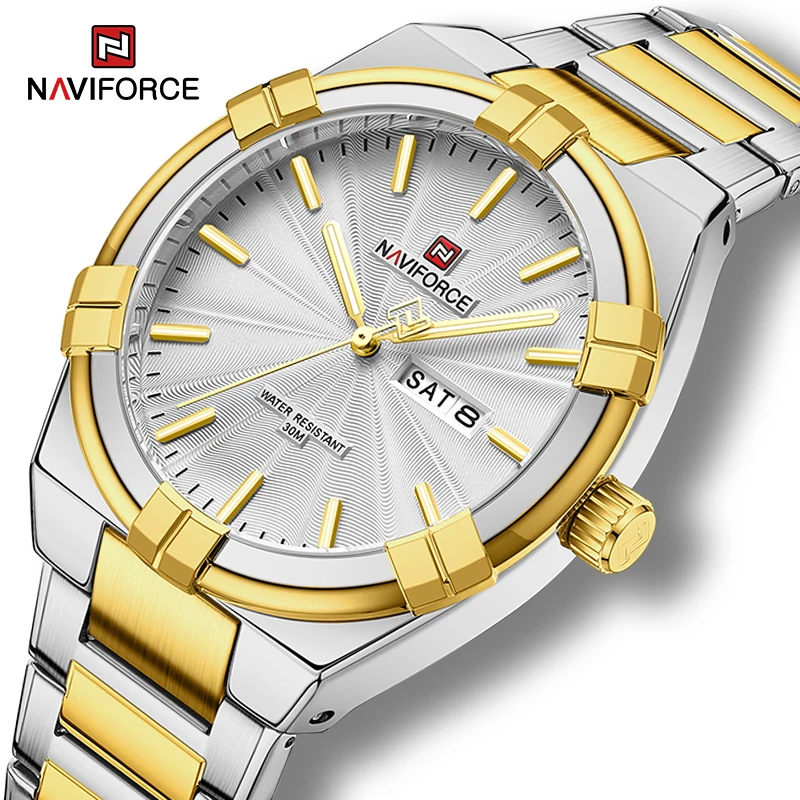 

NAVIFORCE Classic Day and Date Display Men Stainless Steel Watch Man Business Waterproof Quartz Calendar Clock Relogio Masculino