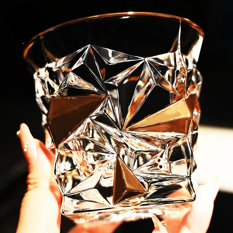 High End Bohemia Crystal Glass Gold-painted Whisky Cups Red Wine Beer Glass Wine Bottle Set Bar Dining Drinkware Water Glasses