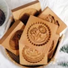 1PC Wood Cookie Molds with Flower Patterns, 3D DIY Carved Embossed Cookie Cutter Moulds for Baking, Fondant Cake Biscuit 2