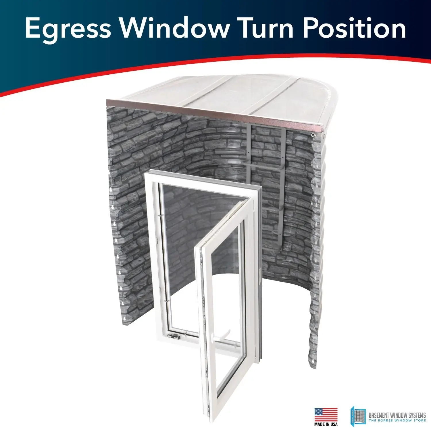 Stone 3141 Egress Tilt & Turn Window System Includes Right-Hinged European Tilt & Turn Egress Window, Stacked Stone Easy-Well,