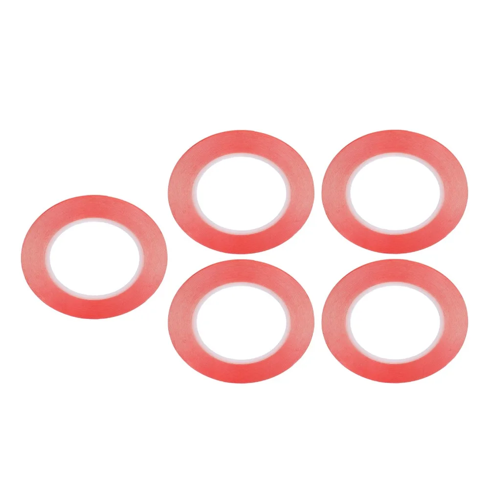 Red Double-Sided Adhesive Tape Set - 5 PCS, Strong Removable PET, Various Widths