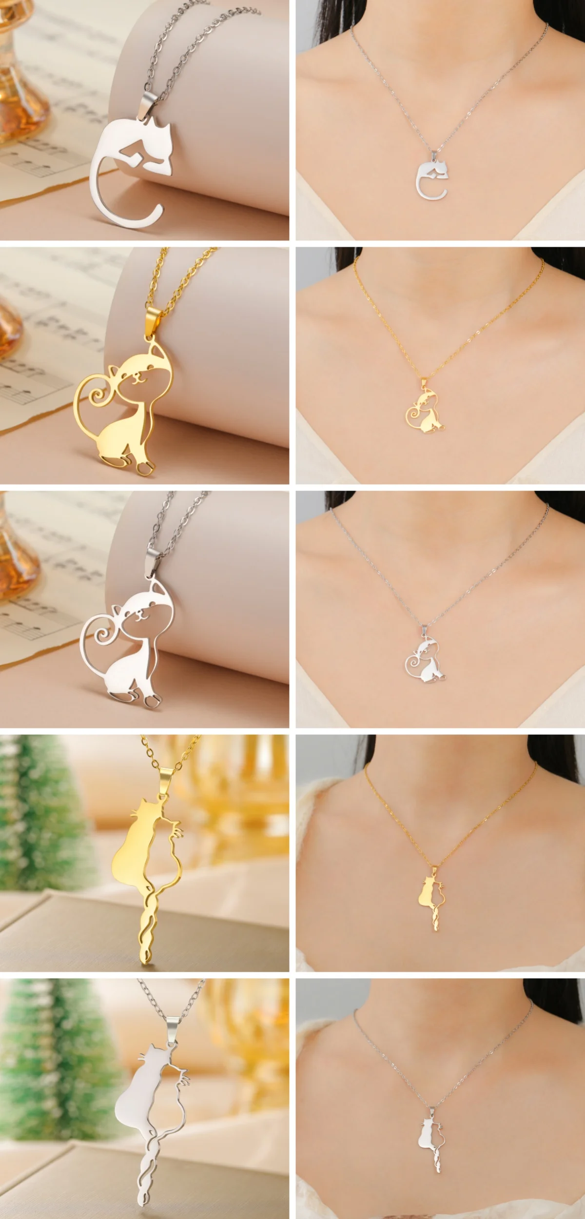 Kkjoy Trendy Elegante Edelstahl Hohl Silhouette Katze Halskette Für Frauen Nette Schmuck Hochzeiten Geschenke Für Mädchen Freund Neue – Detail 6