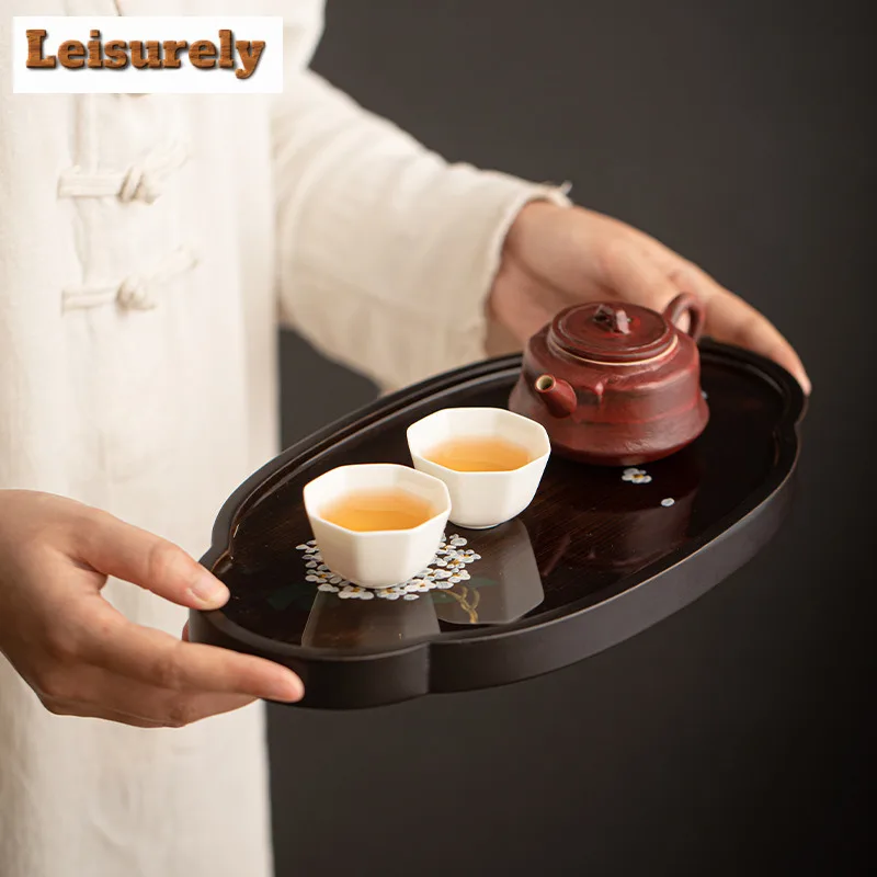 Hand-painted Bamboo Tea Tray Zen Dessert Candy Tray Coffee Storage Board Organizers Desk Dishes for Serving Teaset Accessories