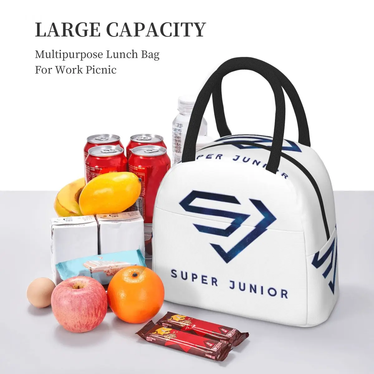 슈퍼 주니어 로고 여성용 절연 점심 가방 휴대용 식품 상자 열 도시락 상자 토트
