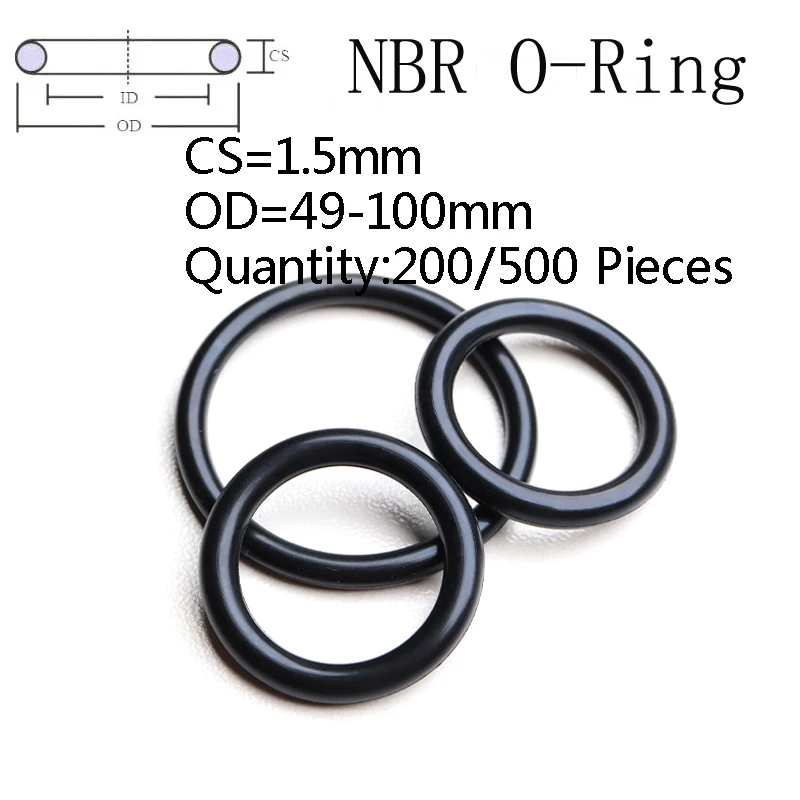 

200/500Pieces NBR Rubber O Ring CS 1.5mm OD49-100mm Automobile Sealing Black O-Ring Oil Sealing Gasket