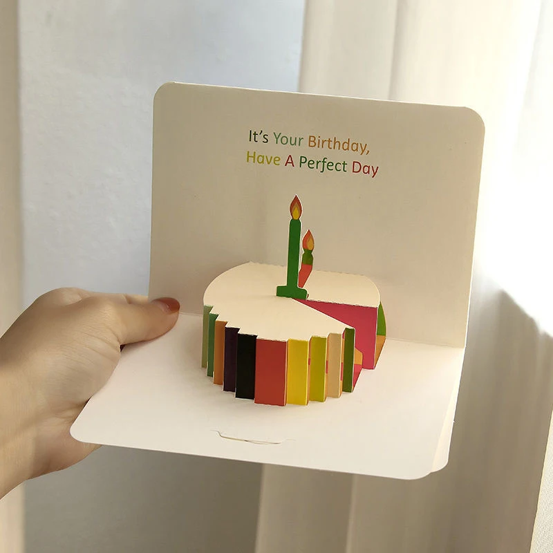 3D Happy Birthday Card Cake Flower Card With Envelope Funny Birthday For Women Men Kid Friends Greeting Cards Gift Party