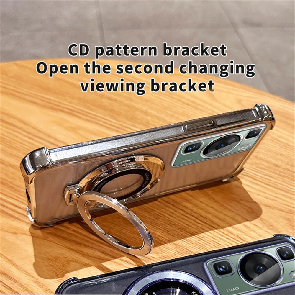 Plating Magnetic Bracket Transparent Shockproof Stand Holder Case
