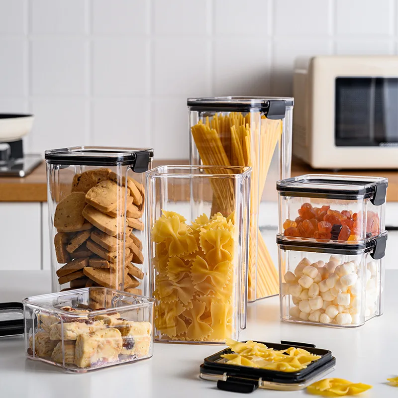 Stackable Transparent PET Plastic Food Storage Containers Set (460-1800ML, 2-4 Pieces) - Kitchen Dry Goods and Noodles Sealed Organizer