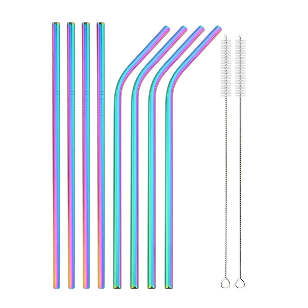 Colorful Reusable 304 Stainless Steel Drinking Straw Set with Case and Cleaning Brush