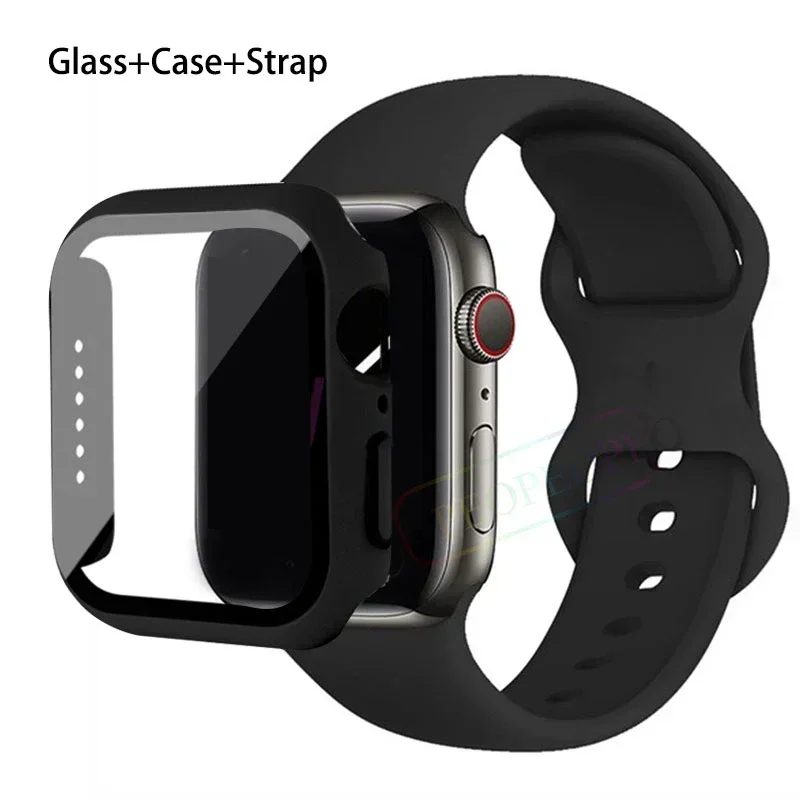 Premium Silicone Apple Watch Band with Glass Case and Strap - Compatible with All Series