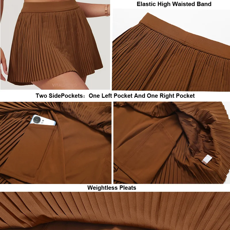 Sports Skirt VITALINOVO Women's Tennis Golf Skirts High Waisted with Pockets Inner Shorts for Athletic Skorts Skirt Sports Running Pickleball