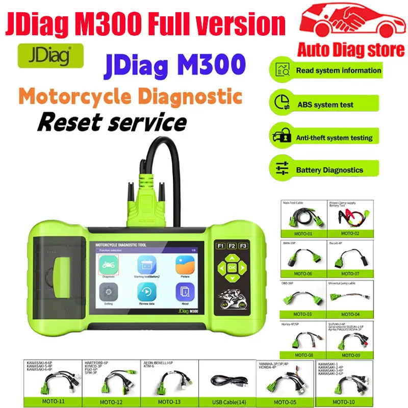JDiag M300 Motorcycle Diagnostic Scanner Tool Read Clear Fault Service Reset ABS Engine For BMW Ducati Harley Honda Kawasaki KTM,car diagnostic scanner