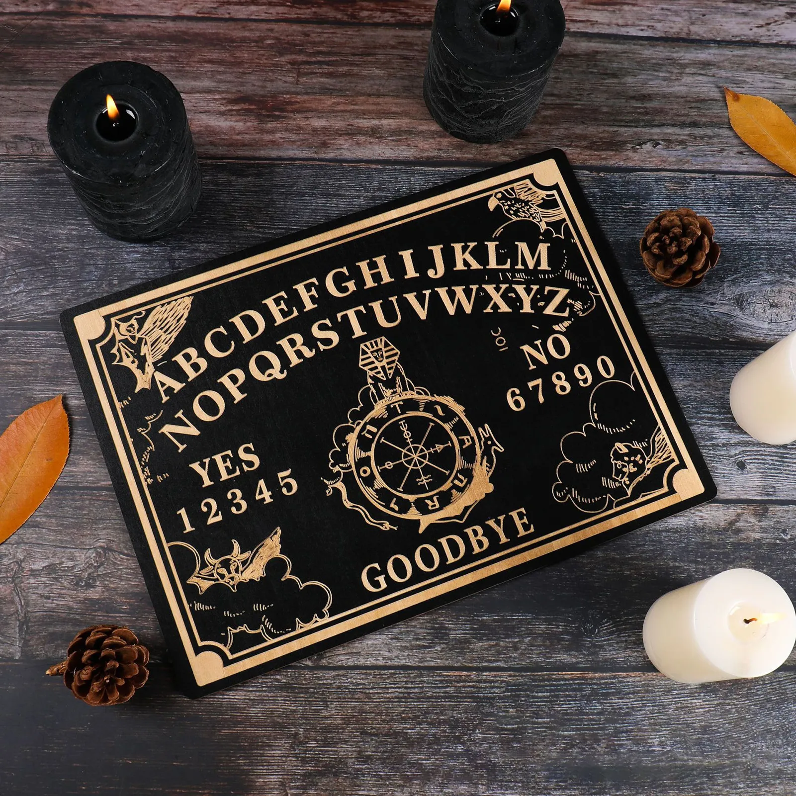 Pendulum Board Wooden Divination Pendulum Board Engraved Magic Board Ouija Metaphysical Message Witch's Pendulum Board Ornament 12in