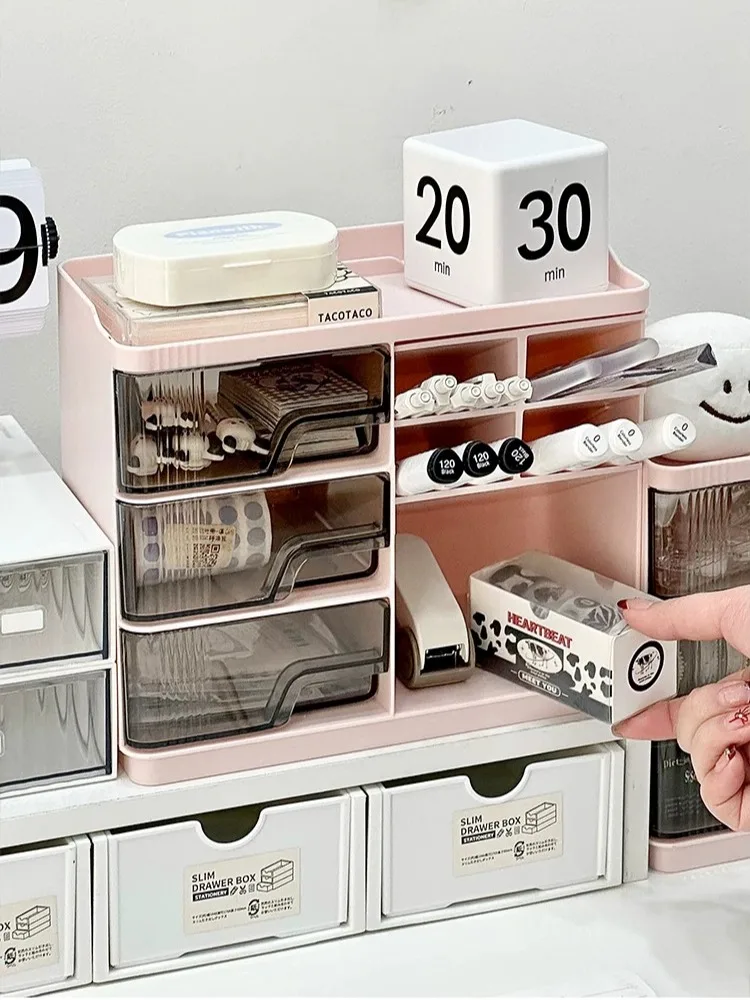 Organizer da Scrivania con Cassetto, Portapenne Inclinato, Scaffale Multifunzionale per Ufficio, Organizzatore di Cancelleria, Forniture per Studenti - immagine 5