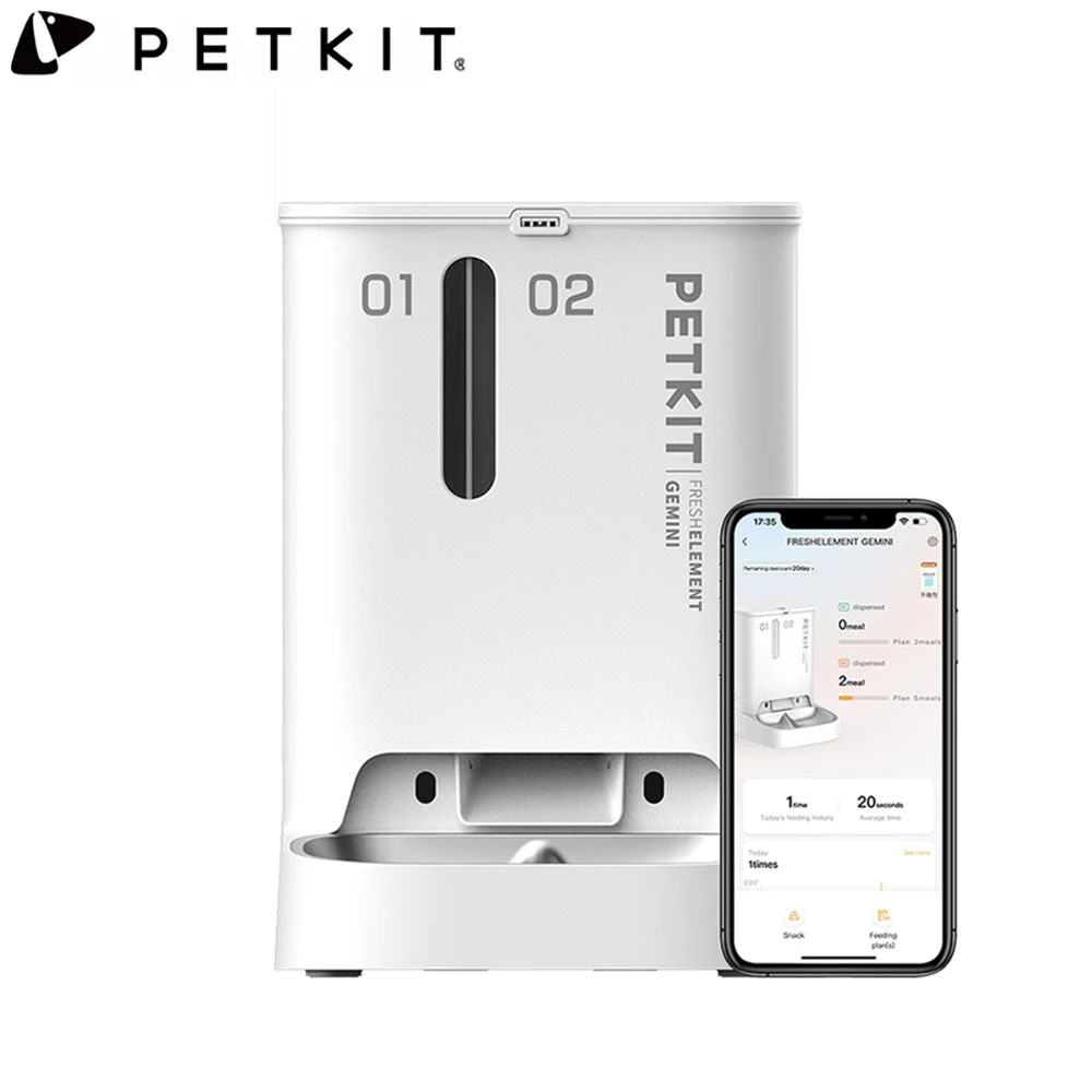 

PETKIT Smart Double Bin Automatic Feeder Fresh Element Gemini 2L + 3L 2 Containers 3 Modes Cats Dogs Food Dispenser