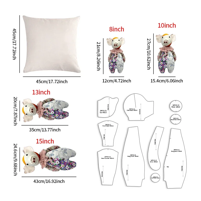 NUBECOM 10PCS DIY Pig Shaped Acrylic Stencil Handmade Memory Pig Quilting Template Doll Sewing Tool Gifts Decor With Instruction