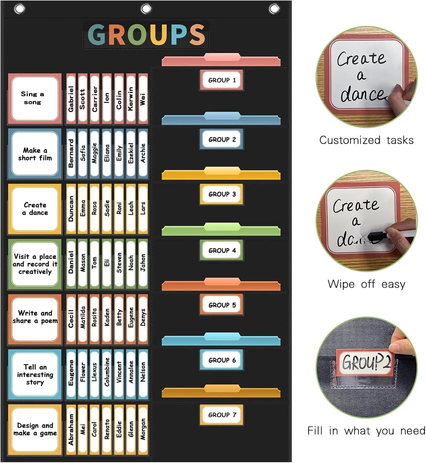 114 Card Small Group Management Pocket Chart Classroom Organization Tool for Teachers Educational Learning Supplies