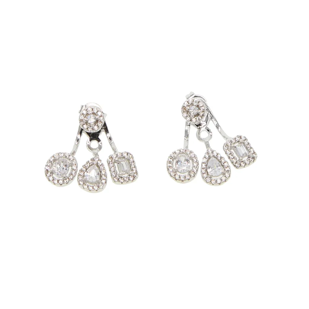 Geometric cz earring front back double sided ear stud elegance luxury wedding bridal gift fashion gorgeous women jewelry 5