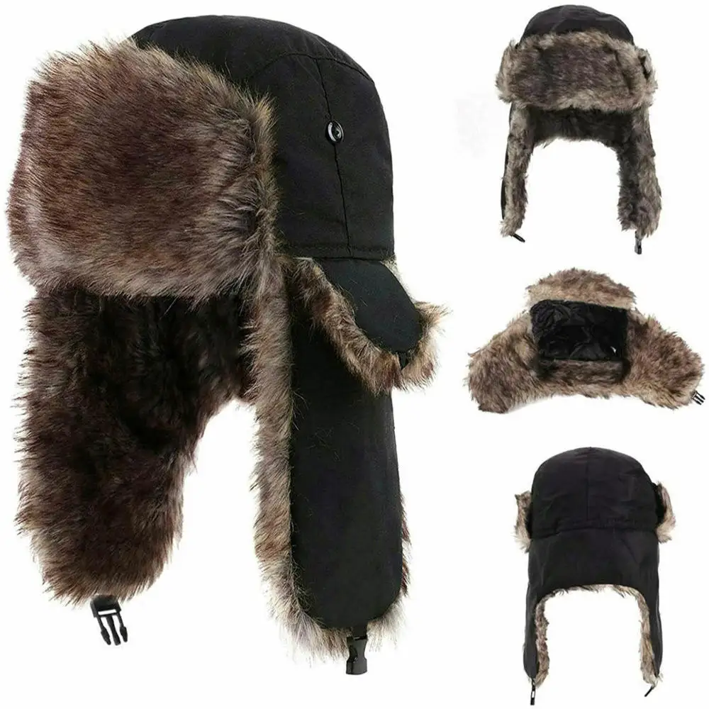 

Men's Winter Trapper Aviator Trooper Earflap Warm Russian Waterproof Ski Hat Bomber Cap Russian Warm Ear Protectors Hats